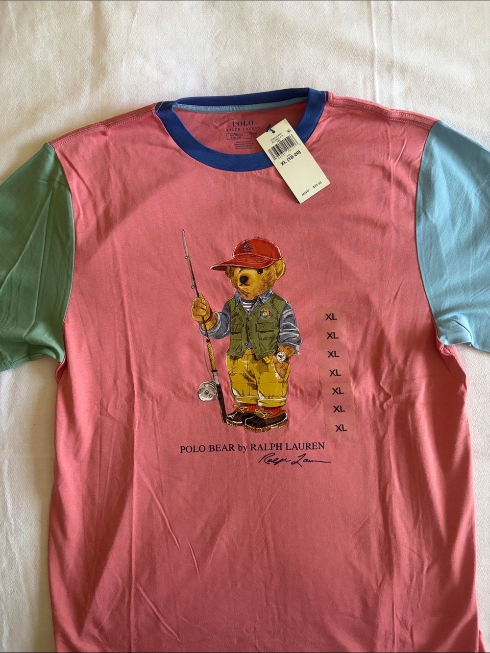 Polo by Ralph Lauren Kids Pink Tee with Mint & Light Blue Raglan Sleeves